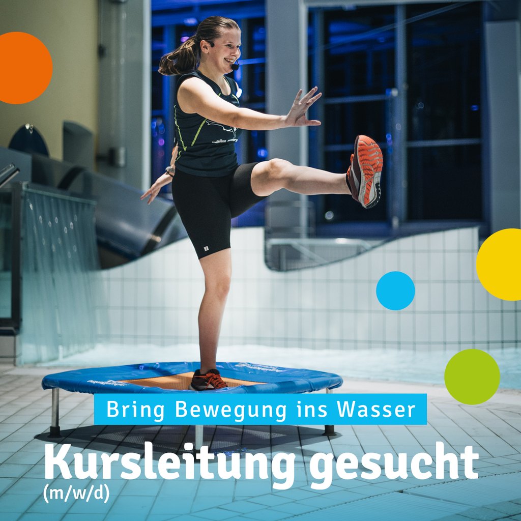 Trainerin auf Trampolin im Schwimmbad sucht Kursleitung